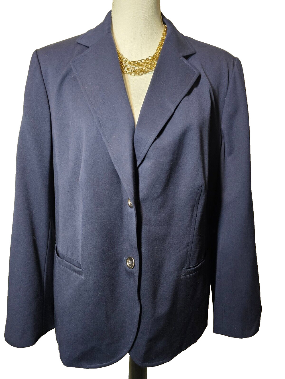 Talbots Womens Navy 2 Button Blazer Suit Jacket Lined Smooth Wool Blend Size 12W